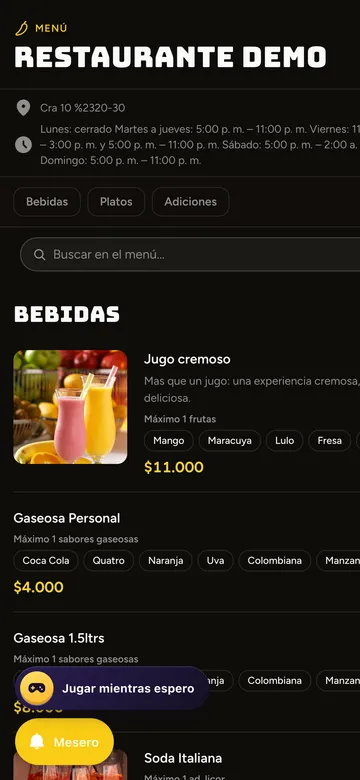 MenuLulo en el celular: menú público del restaurante
